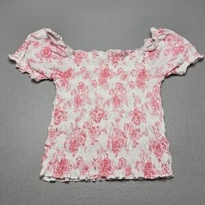 almost famous white and pink flower off the shoulder crop top size large